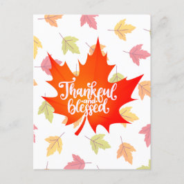 Cartão Postal De Festividades Bonita gratidão e abençoada com Folhas Coloridas