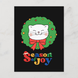 Cartão Postal De Festividades Bonita Kawaii Cat Wreath Season of Joy