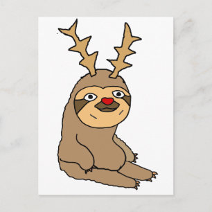 Cartão Postal De Festividades Bonita preguiça com Reindeer Antlers Arte de Natal