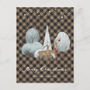 Cartão Postal De Festividades Bonita Xadrez Reindeers Estrelas Feliz Natal
