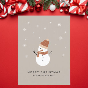 Cartão Postal De Festividades Bonito Beige Ilustrado Natal De Snowman