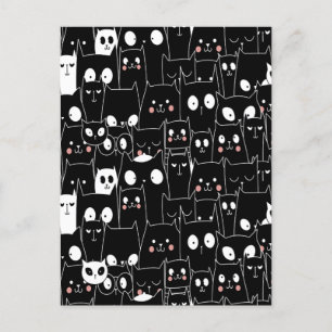 Cartão Postal De Festividades Bonito Espantalho de Halloween Preto e Branco Anim