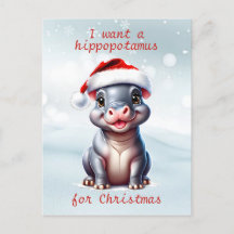 Bonito Hippopotamus Santa Hat Snowy Natal