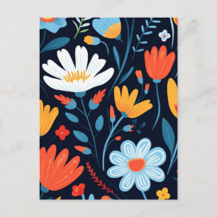 Cartão Postal De Festividades Bonito Padrão Floral Preto Feminino