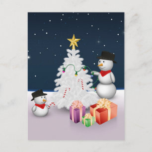 Cartão Postal De Festividades Bonito Snowmen com Cartão-Postal de Natal de Féria