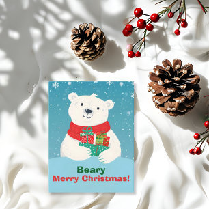 Cartão Postal De Festividades Bonito Urso Polar Oferece e Reproduz Mensagem de N