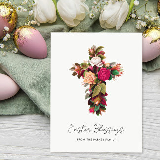 Cartão Postal De Festividades Bonito Vintage Floral Cross Personalizado Páscoa