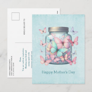 Cartão Postal De Festividades Borboletas Caprichosas em um Pote Dia das Mães