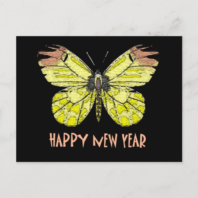 Cartão Postal De Festividades Borboletas e Feliz ano novo de mariposas (Frente)