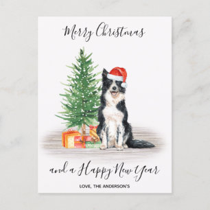 Cartão Postal De Festividades Borda Collie Dog Papais noeis Árvore Feliz Natal
