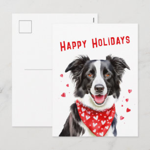 Cartão Postal De Festividades Border Collie com Bandana Vermelha de Coração Nata