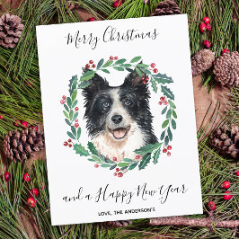 Cartão Postal De Festividades Border Collie Dog Elegante Feliz Natal