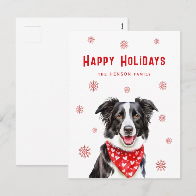 Cartão Postal De Festividades Border Collie Red Heart Bandana Christmas  (Frente/Verso)