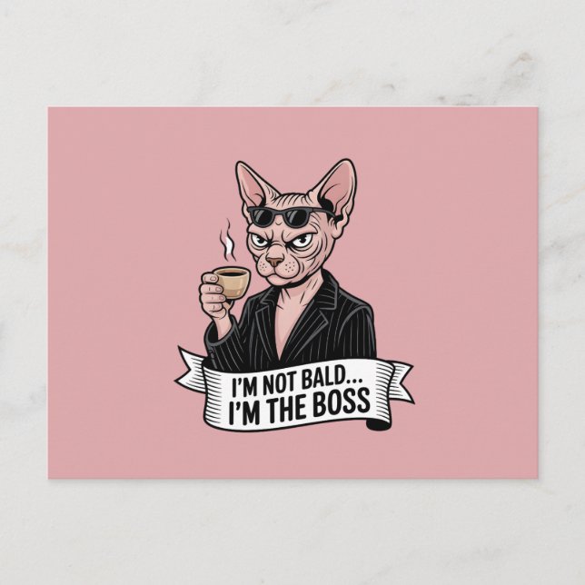 Cartão Postal De Festividades Boss Sphynx Cat Coffee Artwork (Frente)