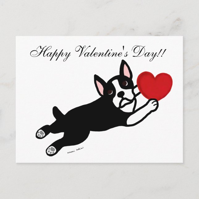Cartão Postal De Festividades Boston Terrier & desenhos animados vermelhos do (Frente)