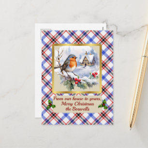 Cartão Postal De Festividades Boswell Crest & Tartan w/Robin Personalizado
