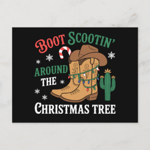 Cartão Postal De Festividades Bota Scootin Ao Redor Da Árvore De Natal Cowboy Xm