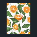 Cartão Postal De Festividades Botanical Fruit Orange Citrus Seamless<br><div class="desc">Juicy orange slices and fresh green leaves arranged in a lively botanical composition.</div>
