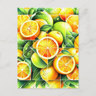 Cartão Postal De Festividades Botânico de Laranja Limão Cítrico Geométrico