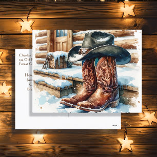 Cartão Postal De Festividades Botas de cowboy na varanda da frente em um dia de 