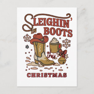 Cartão Postal De Festividades Botas de Sleighin Neste Natal Engraçado Caubói do