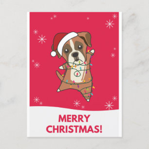 Cartão Postal De Festividades Boxer Dog Christmas Snow Winter Animals Dogs