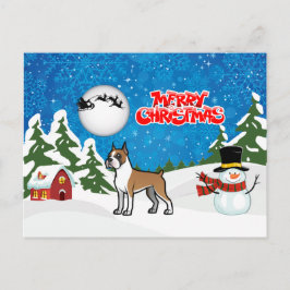 Cartão Postal De Festividades Boxer Feliz De Natal Com Um Neve E Papais noeis