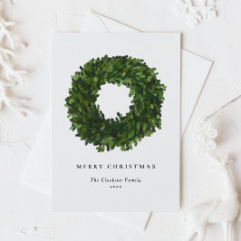 Cartão Postal De Festividades Boxwood Wreath Pintado à Mão Feliz Natal