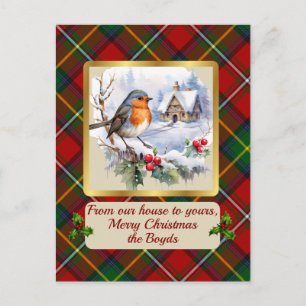 Cartão Postal De Festividades Boyd Crest & Tartan w/Robin Personalizado