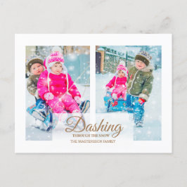 Cartão Postal De Festividades Branca Moderna 2 Foto Natal Neve Piscante