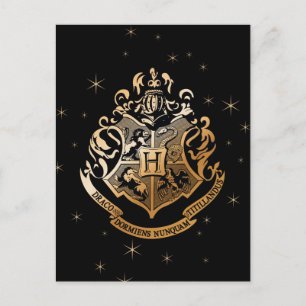 Cartão Postal De Festividades Brasão de HOGWARTS™ Dourado Reluzente