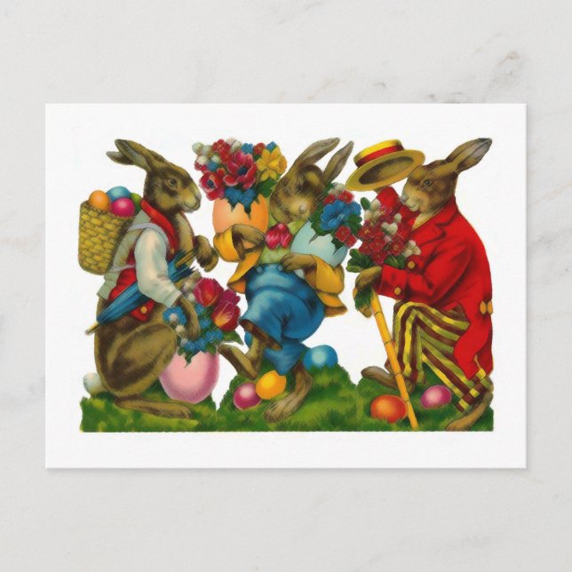 Cartão Postal De Festividades Bright Easter Bunnies Vintage (Frente)
