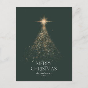Cartão Postal De Festividades Brilho de purpurina dourada verde moderno Natal Fe
