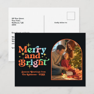 Cartão Postal De Festividades Brilho do Pôr do Sol Alegre e Radiante Natal Retrô