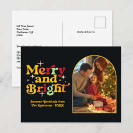 Cartão Postal De Festividades Brilho Dourado Alegre e Brilhante Natal Retrô