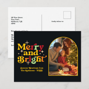 Cartão Postal De Festividades Brilho Dourado Natal Alegre e Brilhante Retrô