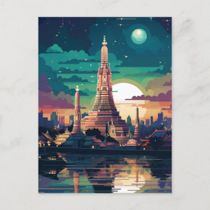 Cartão Postal De Festividades Brilho futurístico de Wat Arun, Bangkok