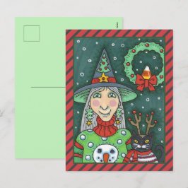 CARTÃO POSTAL DE FESTIVIDADES BRINCADEIRA DE NEVE, GATO PRETO XMAS HALLOWEEN