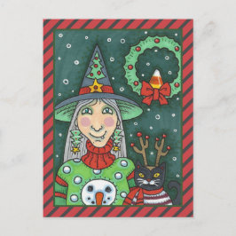 CARTÃO POSTAL DE FESTIVIDADES BRINCADEIRA DE NEVE, GATO PRETO XMAS HALLOWEEN