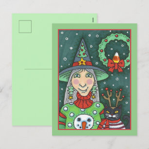 CARTÃO POSTAL DE FESTIVIDADES BRINCADEIRA DE NEVE, GATO PRETO XMAS HALLOWEEN