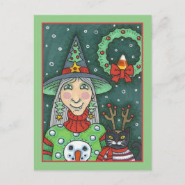 CARTÃO POSTAL DE FESTIVIDADES BRINCADEIRA DE NEVE, GATO PRETO XMAS HALLOWEEN