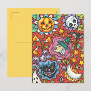 CARTÃO POSTAL DE FESTIVIDADES BRINCADEIRA, GATO, FANTASMA, COLORIDA HALLOWEEN FO
