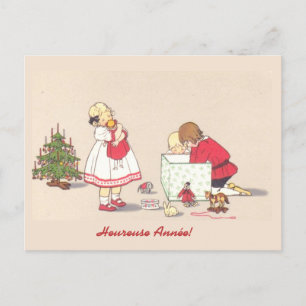 Cartão Postal De Festividades Brinquedo de Natal para Garota-Presente da Vintage