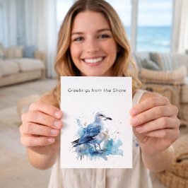 Cartão Postal De Festividades Brisa Oceânica: Gaivota Aquarela