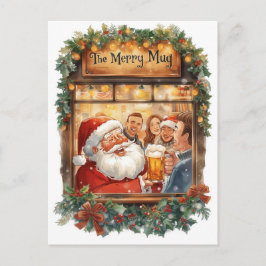 Cartão Postal De Festividades British Christmas Card with Santa Claus at Pub