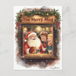 Cartão Postal De Festividades British Christmas Card with Santa Claus at Pub