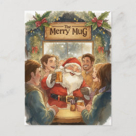 Cartão Postal De Festividades British Christmas Card with Santa Claus at Pub