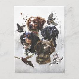 Cartão Postal De Festividades Brittany Spaniels , Estação de Caça de Pássaros