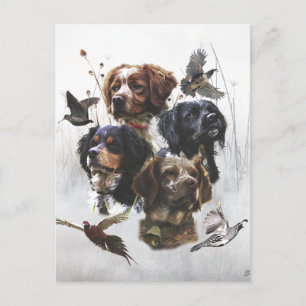Cartão Postal De Festividades Brittany Spaniels , Estação de Caça de Pássaros