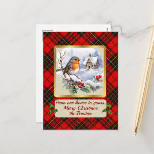 Cartão Postal De Festividades Brodie Crest & Tartan w/Robin Personalizado